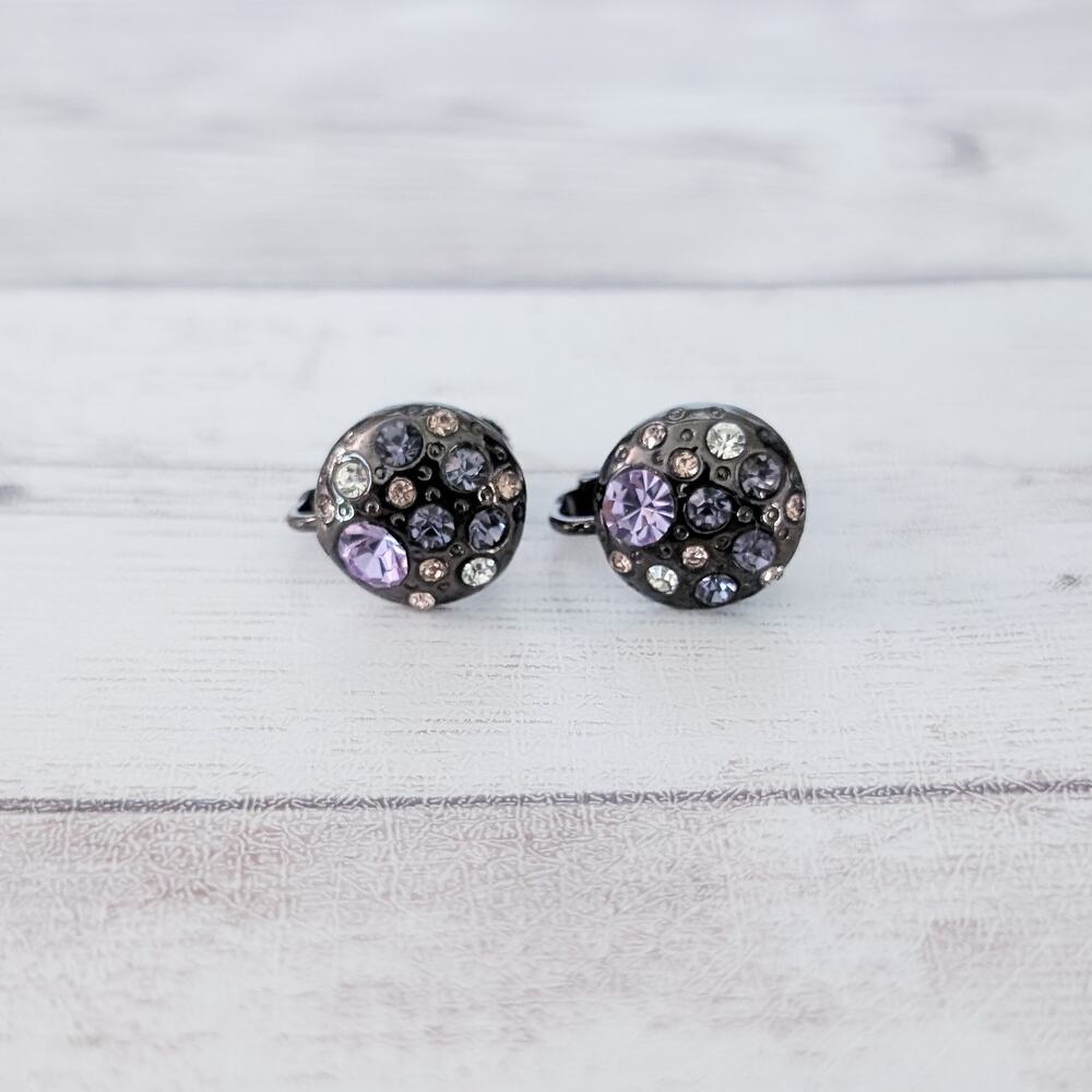 Vintage Clip On Earrings - Pretty Dark Tones with Gems - 0.5"